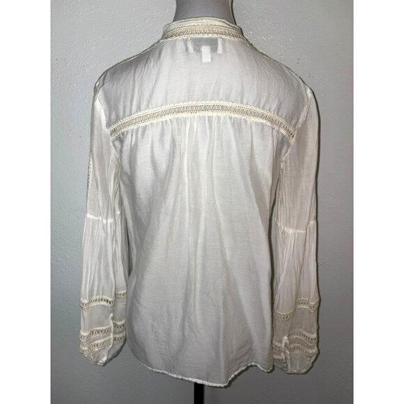 Johnny Was Jade Cotton/Silk Sheer Long Sleeve Button-Down Top Size XS - Picture 2 of 9